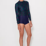 Ruched Rashguard - Navy & Green Checkers